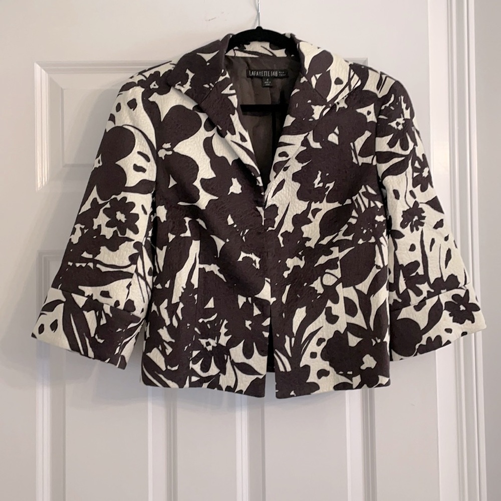 Lafayette 148 Cream brown Floral Blazer Jacket